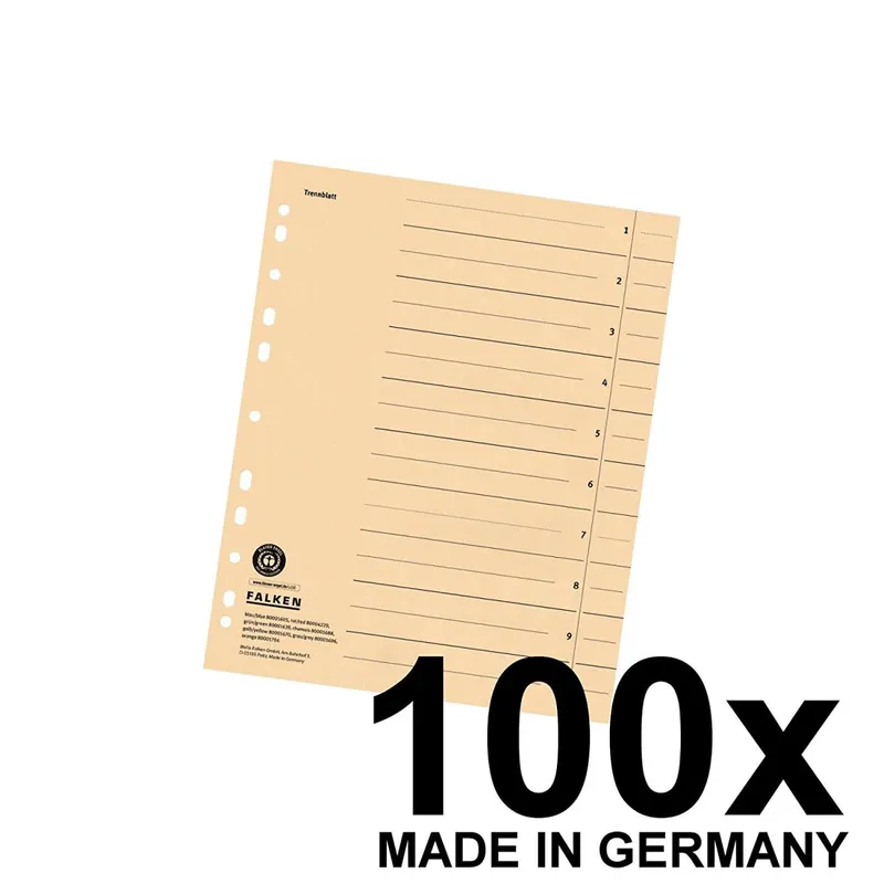 100x Falken Trennblätter 80001688 DIN-A4, 24x30cm, 230g/m² Karton, chamois