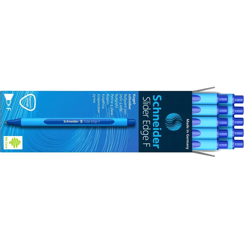 10x Schneider 152003 Schreibgeräte Kugelschreiber Slider Edge, Kappenmodell, F, blau, Schaftfarbe: cyan-blau
