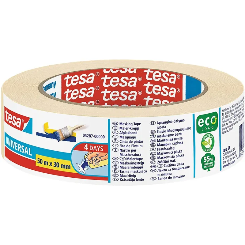 10x tesa Malerband ECONOMY - Vielseitiges Klebeband für Malerarbeiten ohne Lösungsmittel - Bis zu 4 Tage nach Gebrauch rückstandslos entfernbar, 50 m x 30 mm