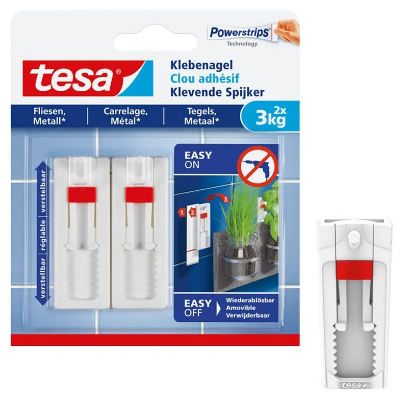 2 tesa Klebenagel für Fliesen und Metall max. 3,0 kg 2,4 x 6,4 cm