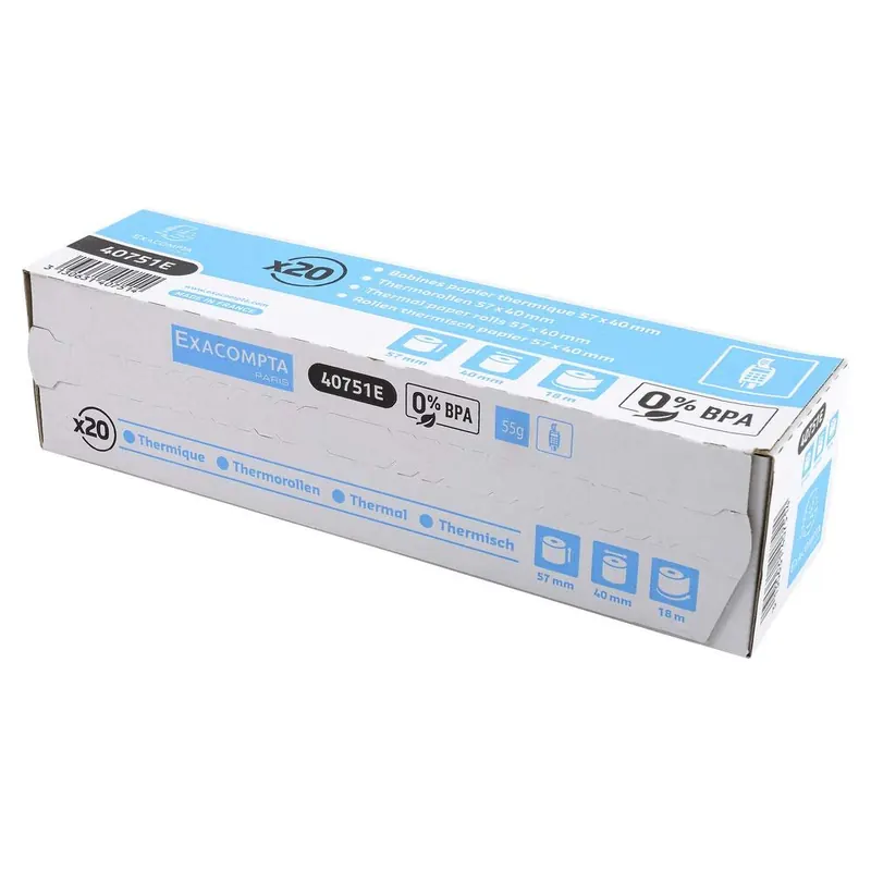 20x EXACOMPTA Thermorollen 1-lagig thermisch 55g/m² 57mm x 18m x 40mm - 40751E
