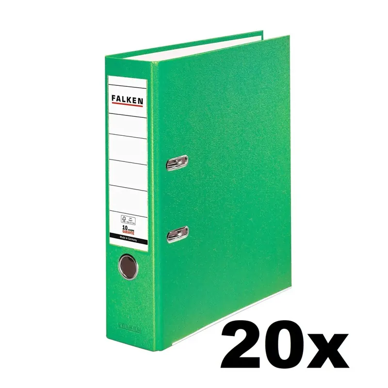 20x Falken Ordner 8cm PP-Color Kunststoff-Ordner breit DIN A4 HELLGRÜN 11286739 Ringordner Aktenordner Briefordner Büroordner Plastikordner Schlitzordner