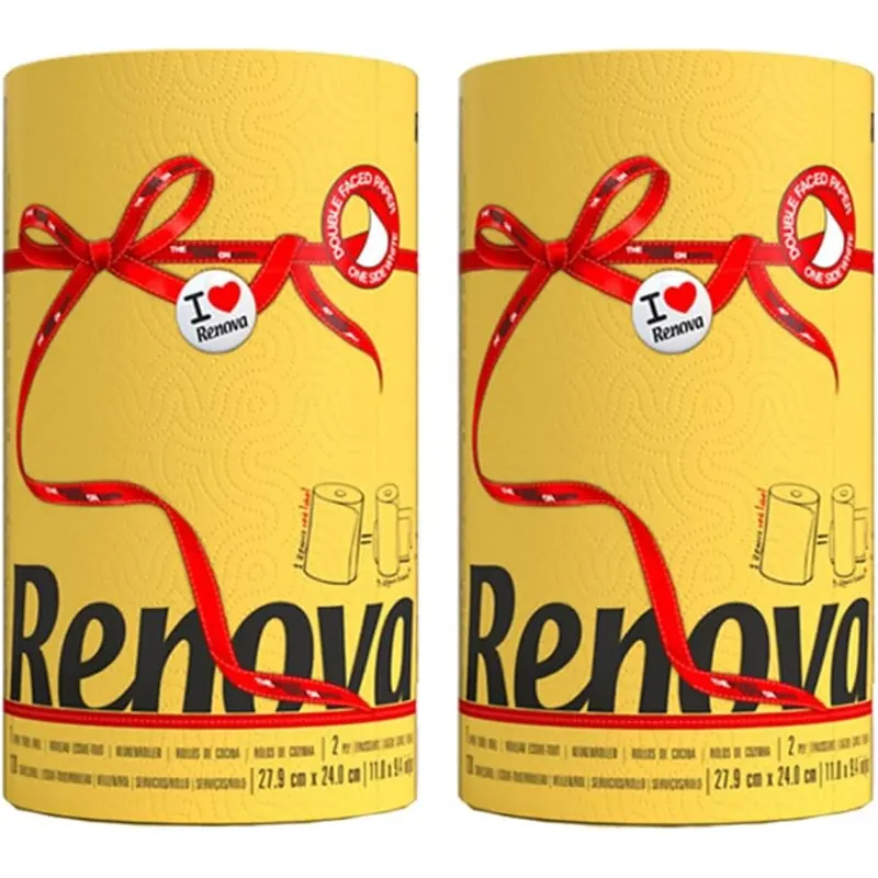 2er Pack Renova Küchenrollen - Maxi Rolle farbig bunt Papierrolle Allzwecktücher 2x Maxi = 6 Standardrollen