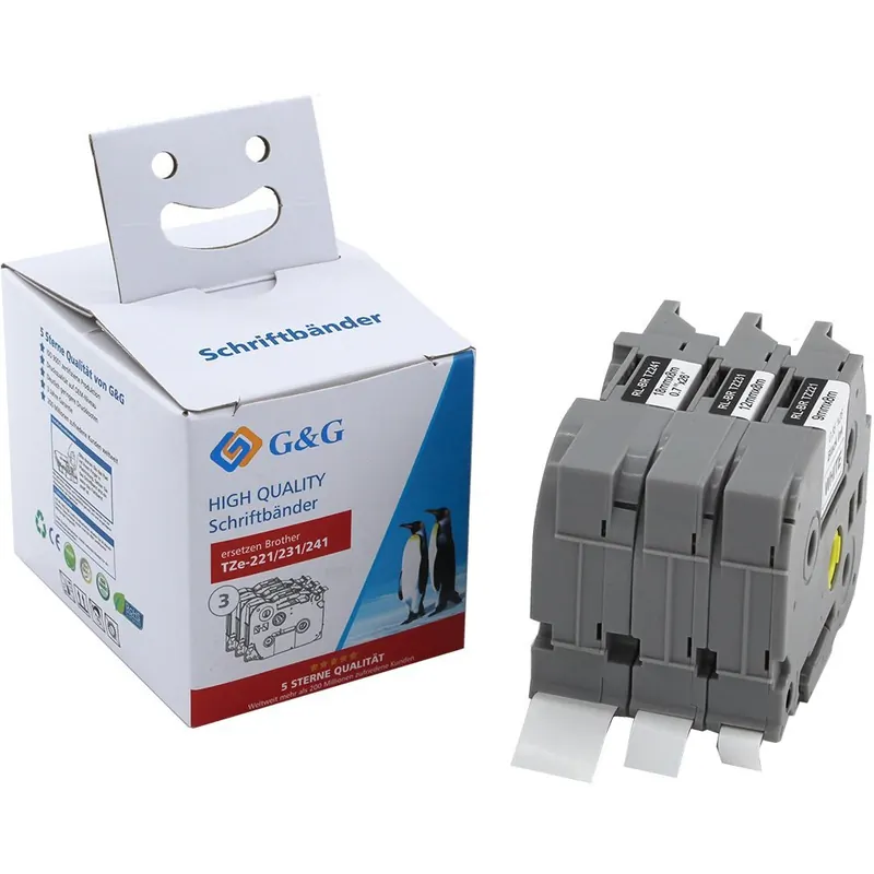 3x Pack G&G Schriftband ersetzt Brother TZe-221/-231/-241 (9mm / 12mm / 18mm je 8m) schwarz auf weiß