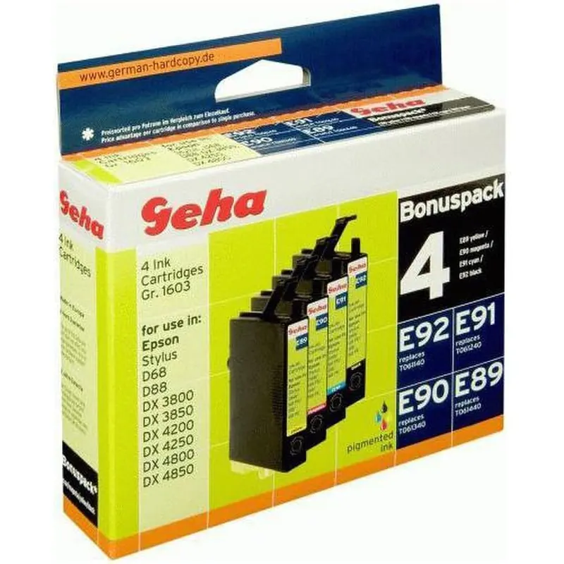 4 Geha Tintenpatronen im Multipack für Epson ersetzt Nr. T0615 farbig + schwarz