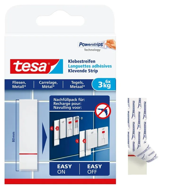 6 tesa Klebestreifen für Fliesen und Metall max. 3,0 kg 2,0 x 8,0 cm Powerstrips