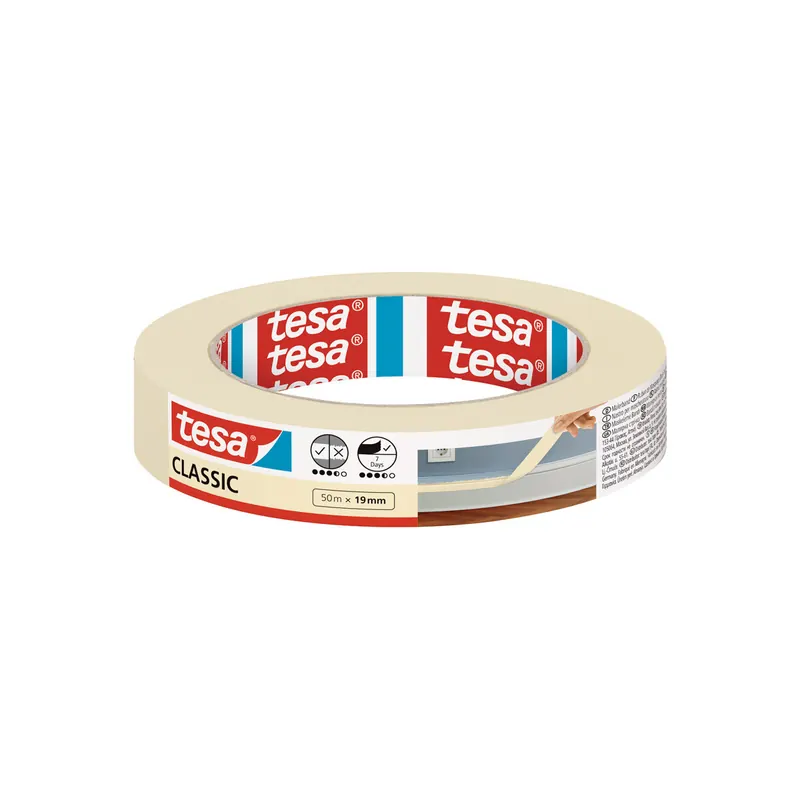 Abdeckband tesa Classic 52803 - 19 mm x 50 m beige Kreppband für Privat/Endverbraucher-Anwendungen  Pckg/16