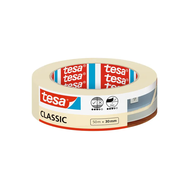 Abdeckband tesa Classic 52805 - 30 mm x 50 m beige Kreppband für Privat/Endverbraucher-Anwendungen  Pckg/10