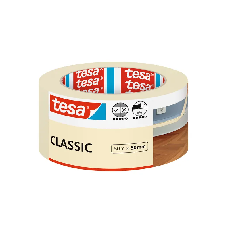 Abdeckband tesa Classic 52807 - 50 mm x 50 m beige Kreppband für Privat/Endverbraucher-Anwendungen  Pckg/6