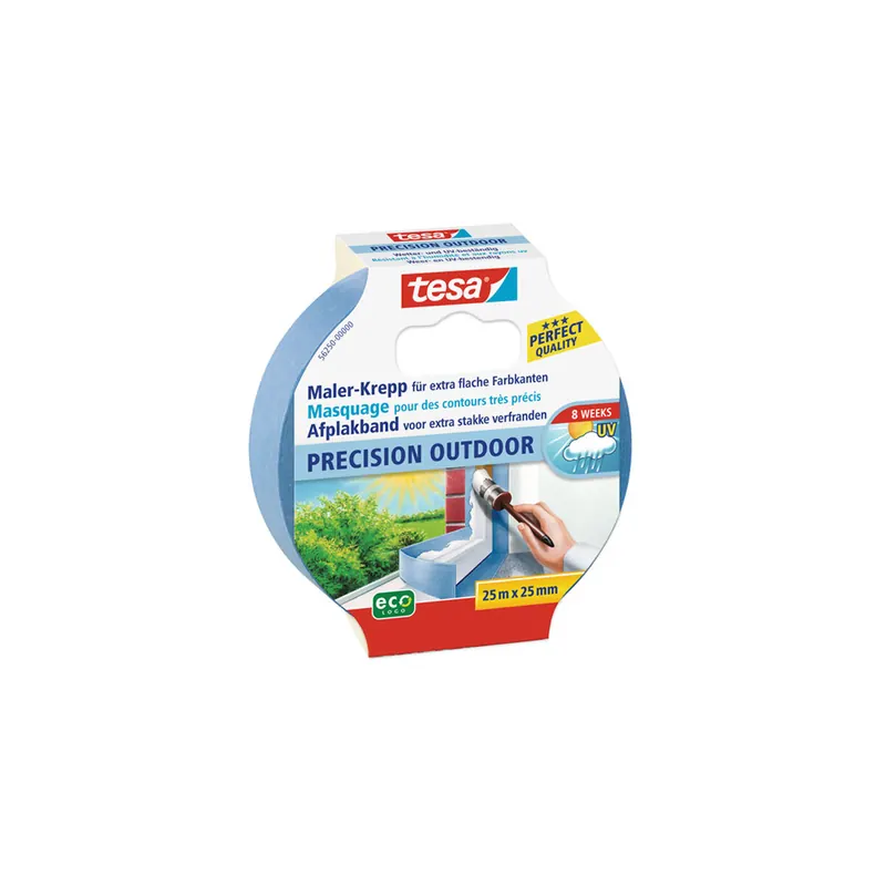 Abdeckband tesa Malerband Precision Outdoor 56250 - 25 mm x 25 m blau Kreppband für Privat/Endverbraucher-Anwendungen  Pckg/12
