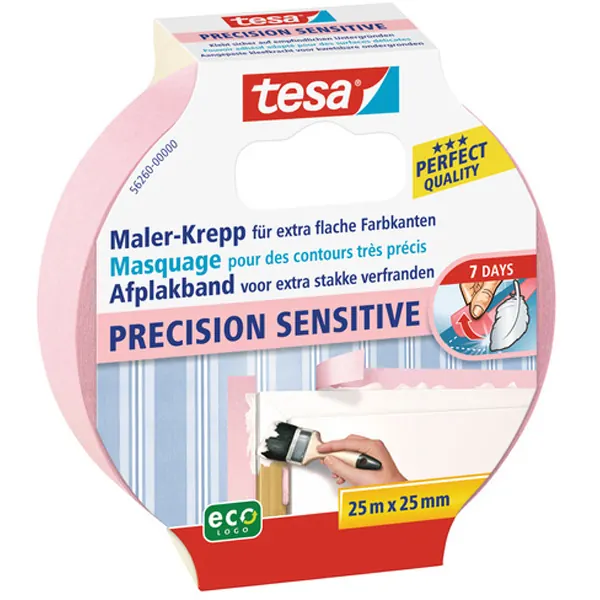 Abdeckband tesa Malerband Precision Sensitive 56260 - 25 mm x 25 m beige Kreppband für Privat/Endverbraucher-Anwendungen  Pckg/12
