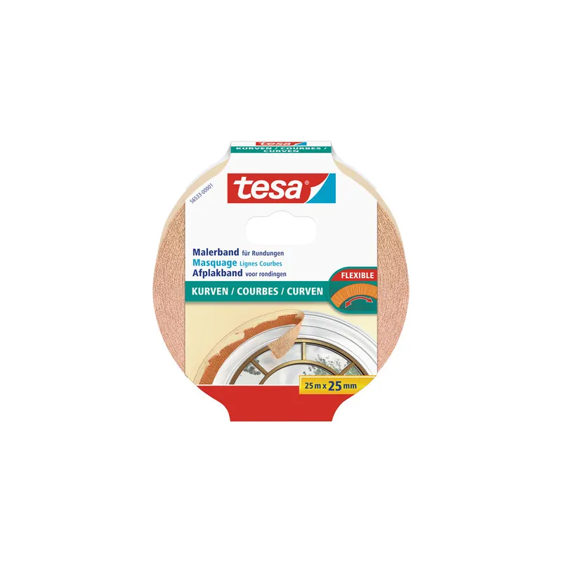 Abdeckband tesa Malerkrepp Kurven 56533 - 25 mm x 25 m beige Kreppband für Privat/Endverbraucher-Anwendungen  Pckg/12
