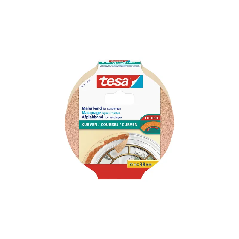 Abdeckband tesa Malerkrepp Kurven 56534 - 38 mm x 25 m beige Kreppband für Privat/Endverbraucher-Anwendungen  Pckg/8