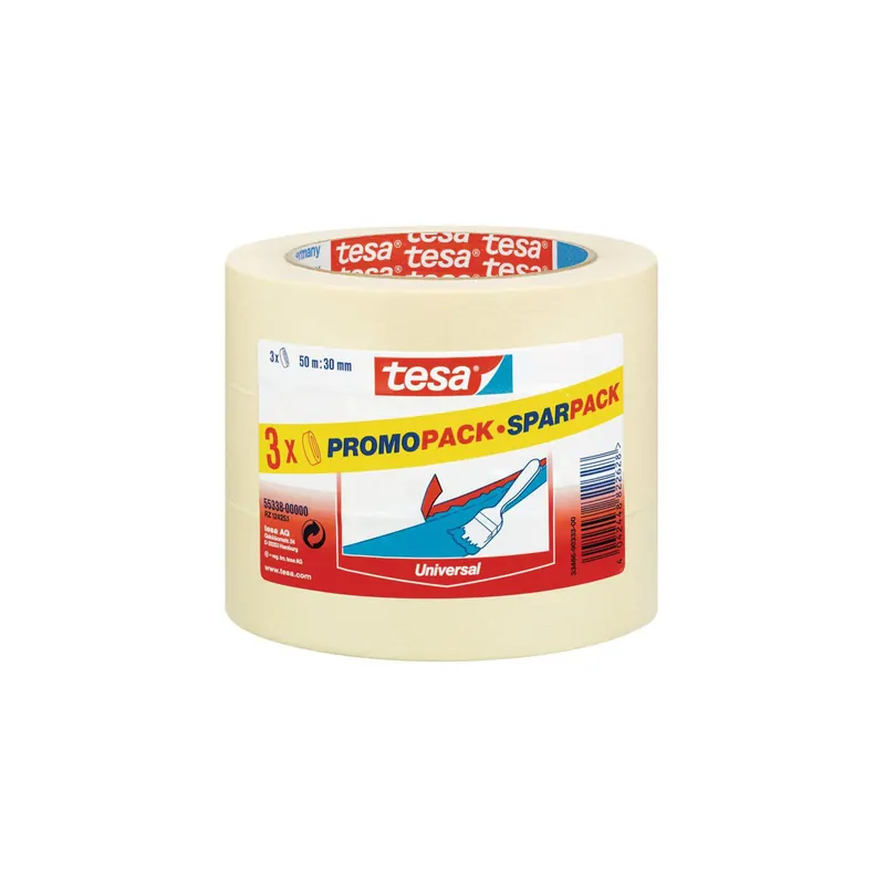 Abdeckband tesa Malerkrepp Universal 55338 - 30 mm x 50 m beige Kreppband für Privat/Endverbraucher-Anwendungen Pckg/18