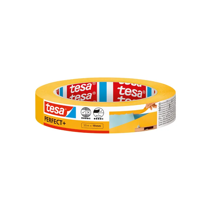 Abdeckband Tesa Perfect+ 56536 - 19 mm x 50 m gelb Kreppband für Privat/Endverbraucher-Anwendungen Pckg/16