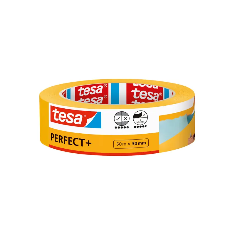 Abdeckband Tesa Perfect+ 56537 - 30 mm x 50 m gelb Kreppband für Privat/Endverbraucher-Anwendungen Pckg/10