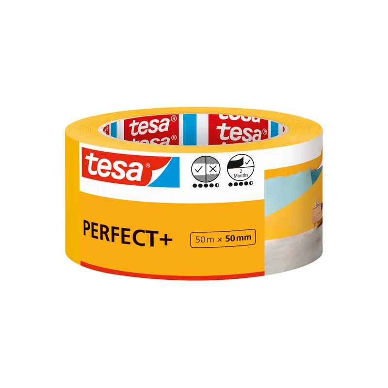Abdeckband Tesa Perfect+ 56538 - 50 mm x 50 m gelb Kreppband für Privat/Endverbraucher-Anwendungen Pckg/6