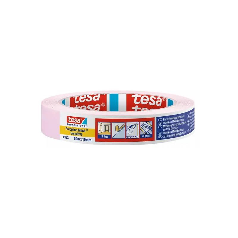 Abdeckband tesa Präzisionskrepp Sensitive 4333 - 19 mm x 50 m hellrosa Kreppband für Industrie/Gewerbe-Anwendungen Pckg/8