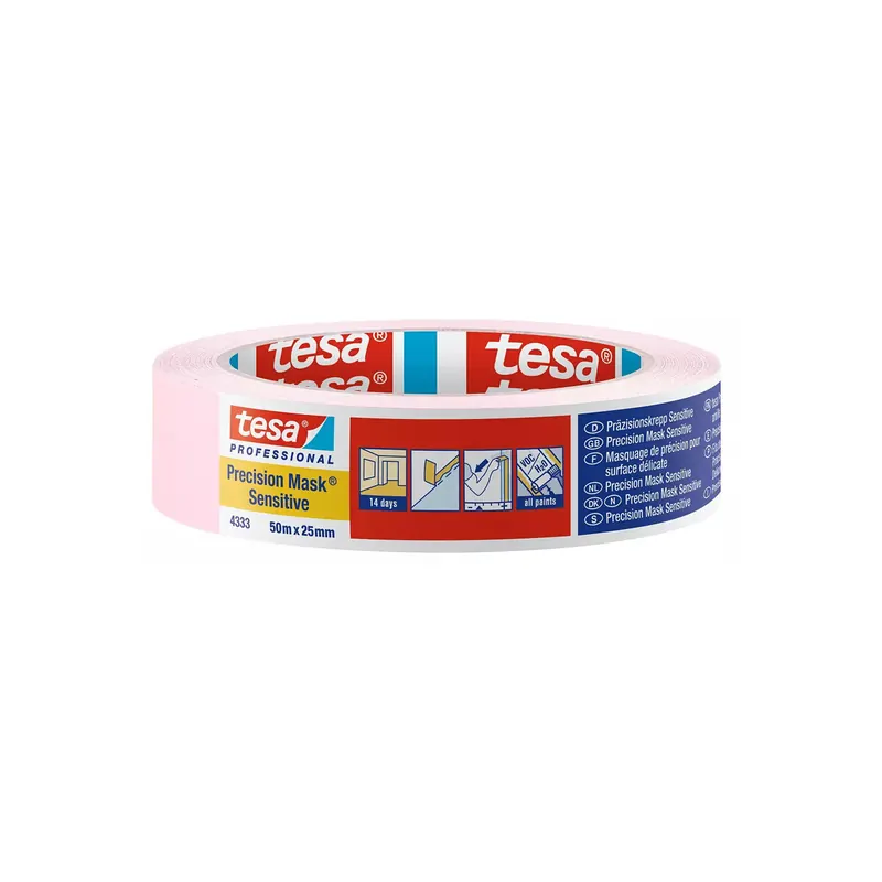 Abdeckband tesa Präzisionskrepp Sensitive 4333 - 25 mm x 50 m hellrosa Kreppband für Industrie/Gewerbe-Anwendungen Pckg/6