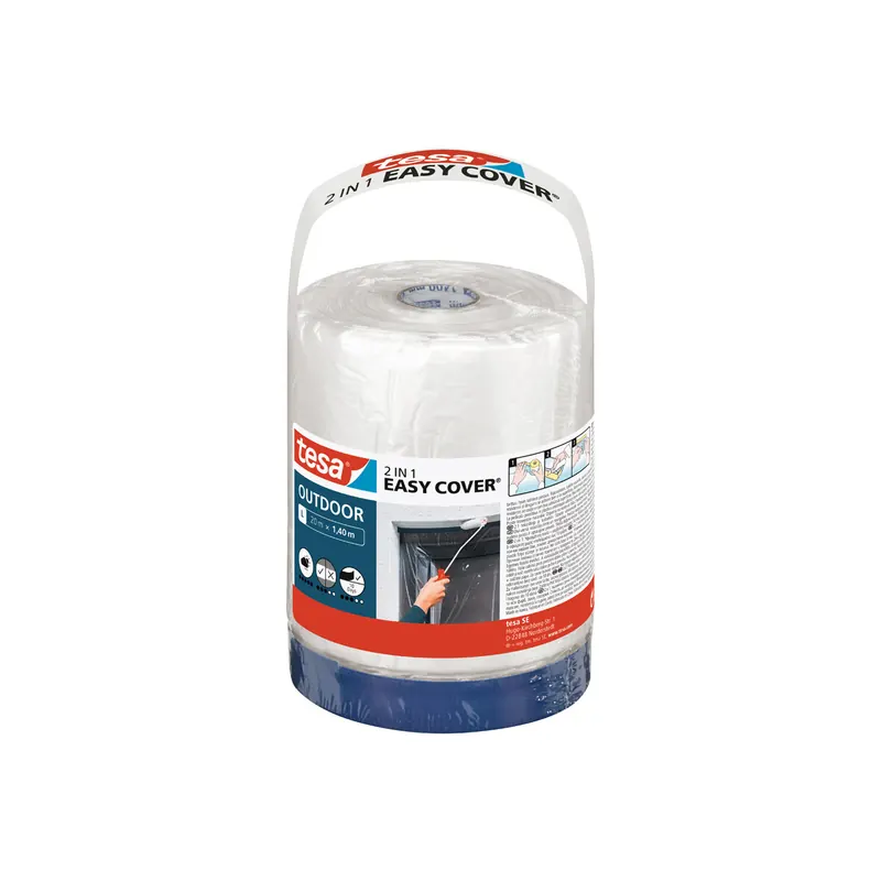 Abdeckfolie Nachfüllrolle tesa Easy Cover Outdoor 56589 - 1400 mm x 20 m transparent Gewebeband für Privat/Endverbraucher-Anwendungen  Pckg/6