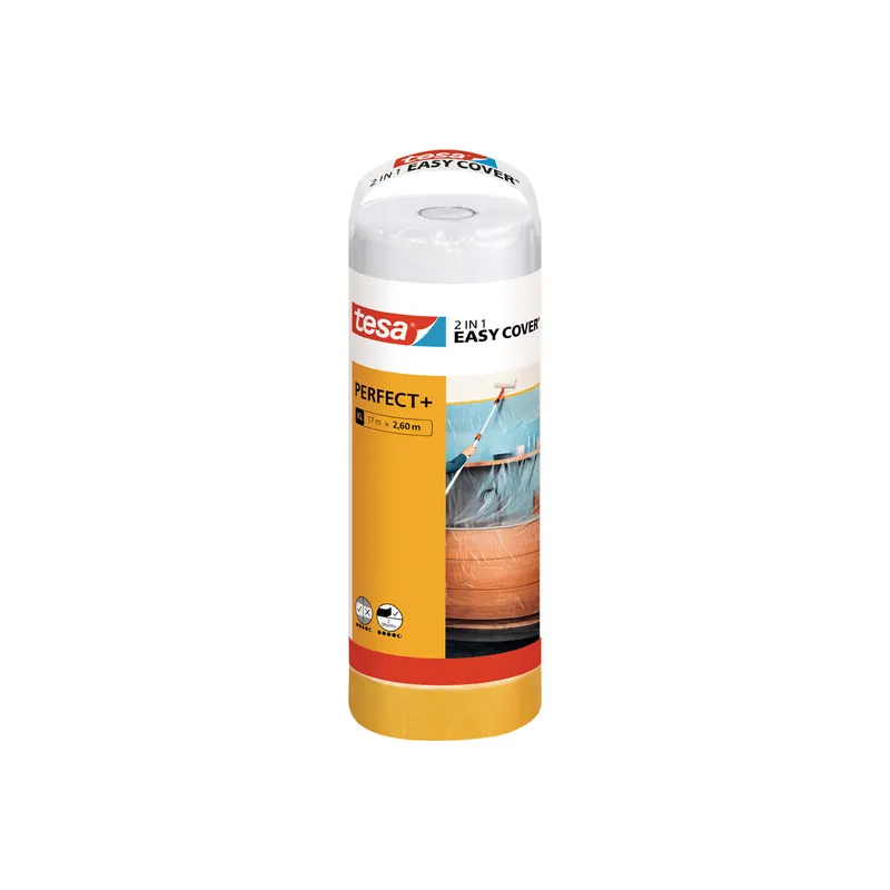 Abdeckfolie Nachfüllrolle tesa Easy Cover Perfect 56575 - 2600 mm x 17 m transparent Kreppband für Privat/Endverbraucher-Anwendungen  Pckg/6