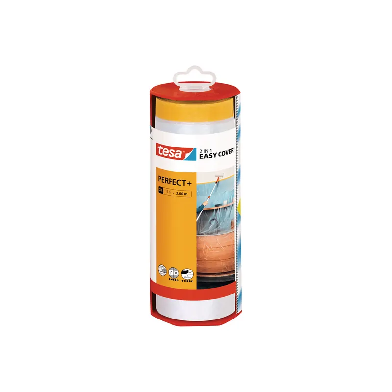 Abdeckfolie tesa Easy Cover Perfect 56572 - 2600 mm x 17 m transparent Kreppband für Privat/Endverbraucher-Anwendungen  Pckg/6