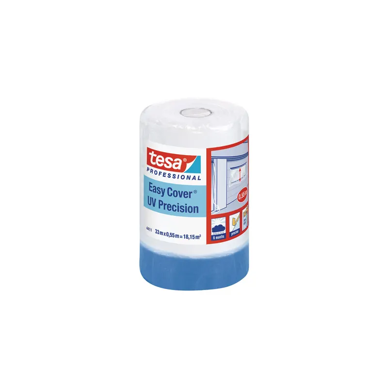 Abdeckfolie tesa Easy Cover Präzision 4411 - 550 mm x 33 m transparent Kreppband für Industrie/Gewerbe-Anwendungen  Pckg/8