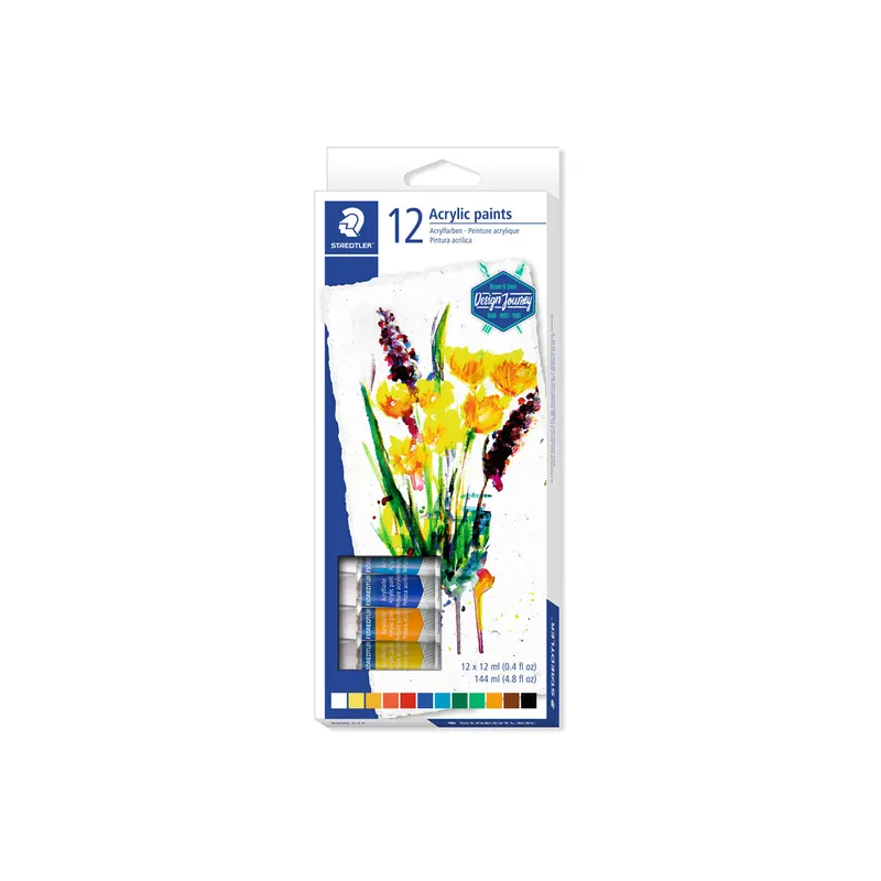 Acrylfarben Staedtler 8500C12 - farbig sortiert 12 Farbtuben hochpigmentiert Set 12 x 12 ml