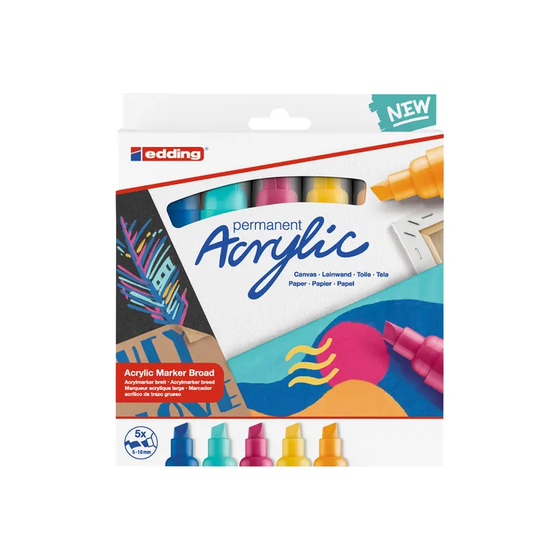 Acrylmarker edding 5000 - farbig sortiert abstrakt 5-10 mm Keilspitze permanent 5er-Set