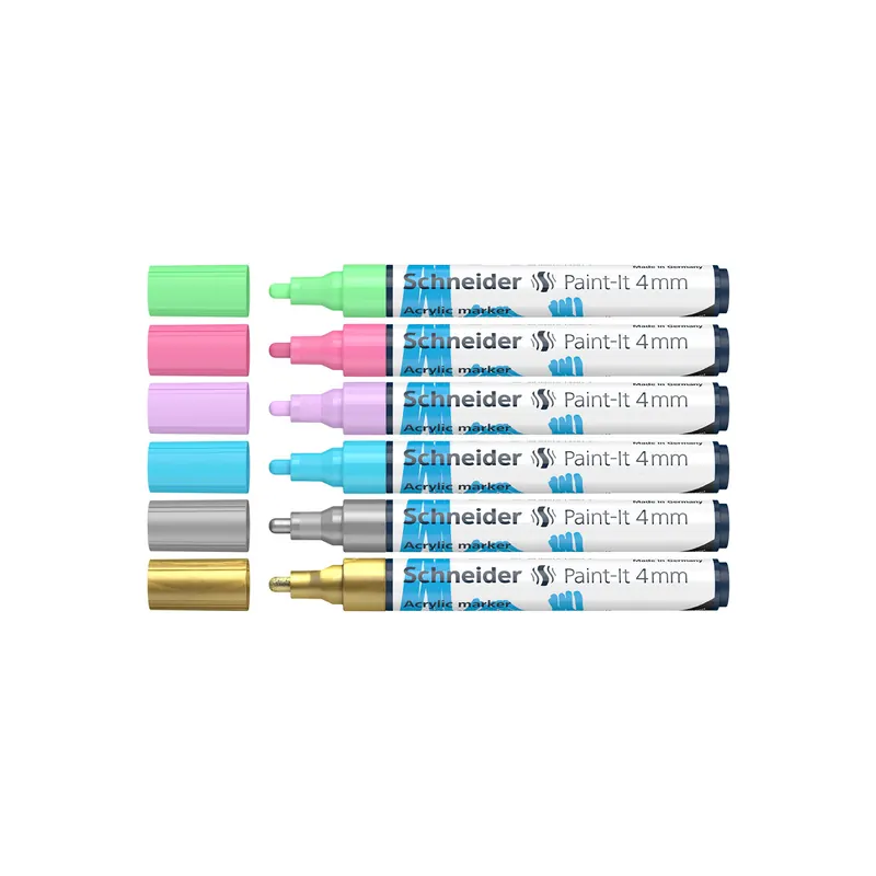 Acrylmarker Schneider Paint-It 320 1202 - farbig sortiert 4 mm Rundspitze permanent 6er-Set