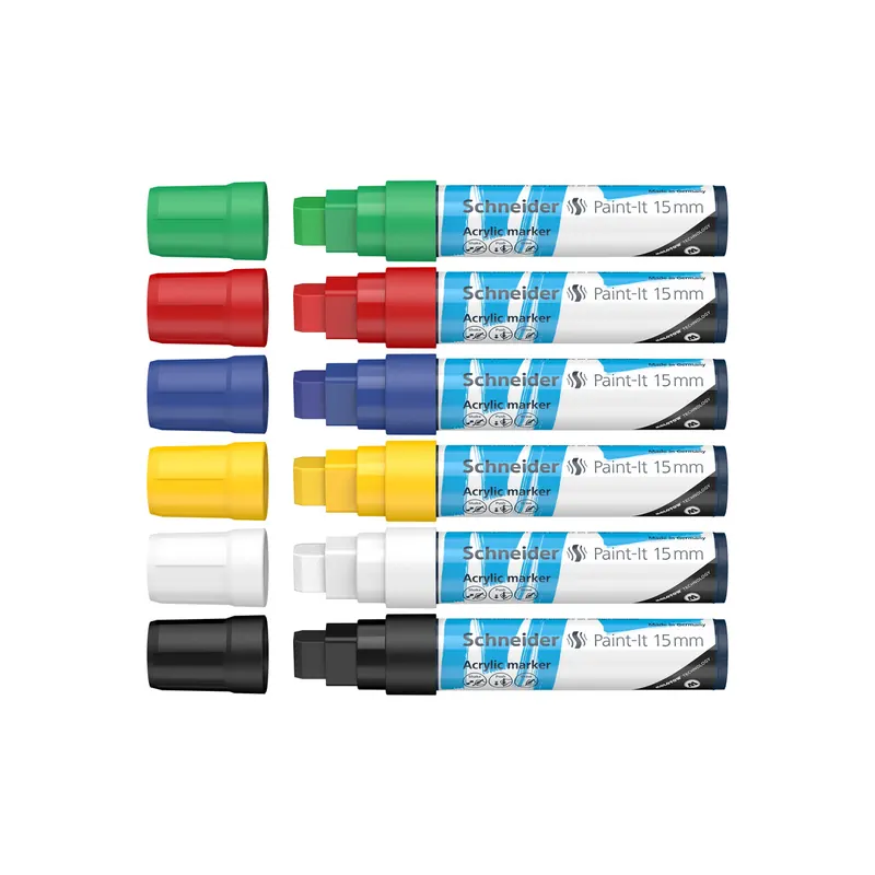 Acrylmarker Schneider Paint-It 330 1203 - farbig sortiert 15 mm Rundspitze permanent 6er-Set