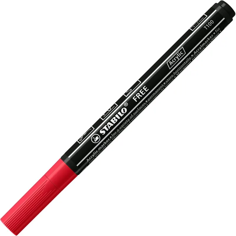 Acrylmarker - STABILO FREE Acrylic - T100 Rundspitze 1-2mm - Einzelstift karmin