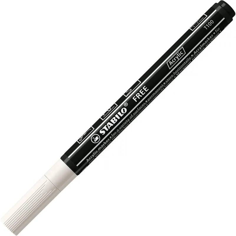 Acrylmarker - STABILO FREE Acrylic - T100 Rundspitze 1-2mm - Einzelstift - weiß