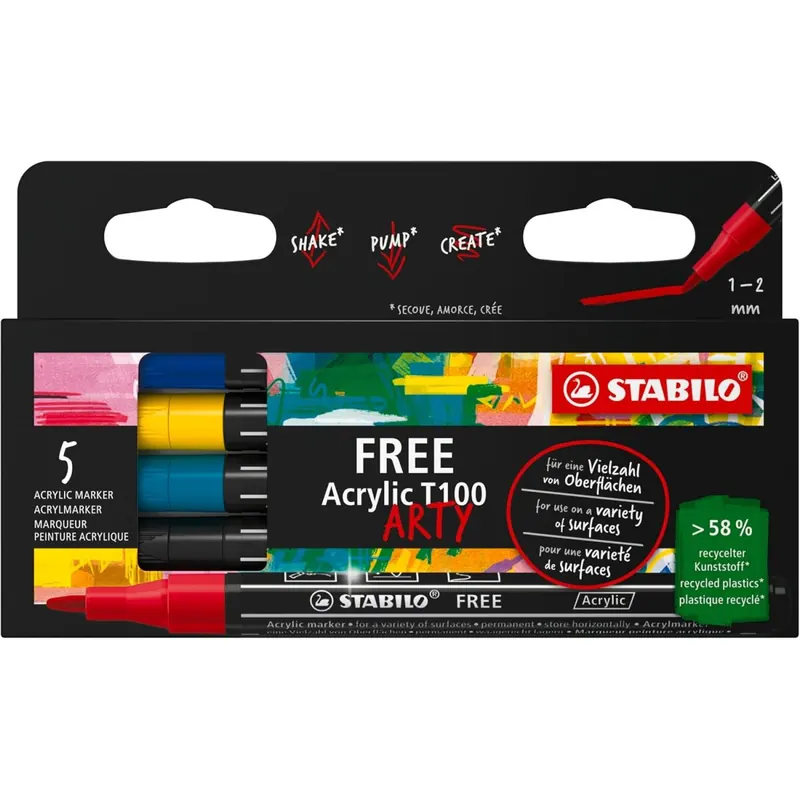Acrylmarker - STABILO FREE Acrylic T100 - Strichbreite 1-2 mm - 5er Pack - ROYAL