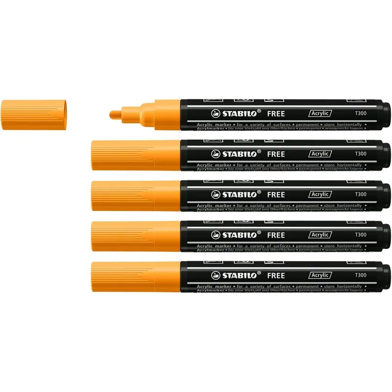 Acrylmarker - STABILO FREE Acrylic - T300 Rundspitze 2-3mm - 5er Pack - orange