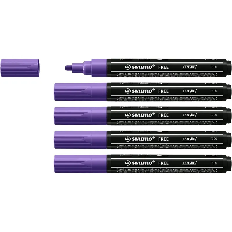 Acrylmarker - STABILO FREE Acrylic - T300 Rundspitze 2-3mm - 5er Pack - violett