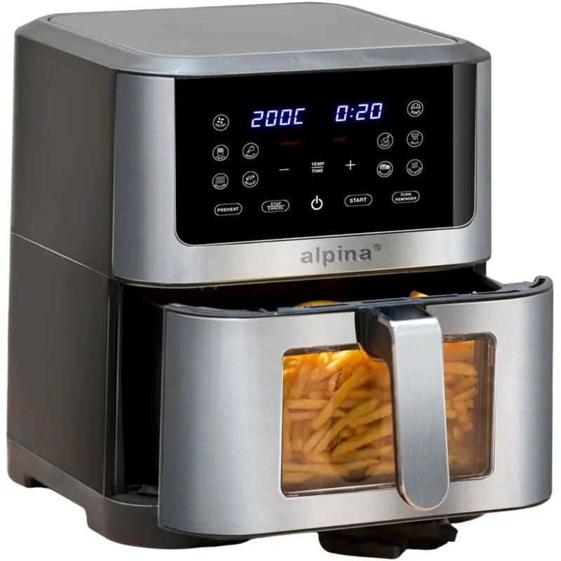 alpina Heißluftfritteuse XXL - Airfryer für 4 bis 6 Personen - Air Fryer mit Digitalanzeige 80 bis 200°C -Timer bis 2 Stunden - Backofen 1800W