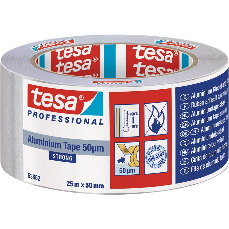 Aluminiumklebeband tesa Professional 63652 - 50 mm x 25 m farblos mit Liner für Industrie/Gewerbe-Anwendungen  Pckg/6
