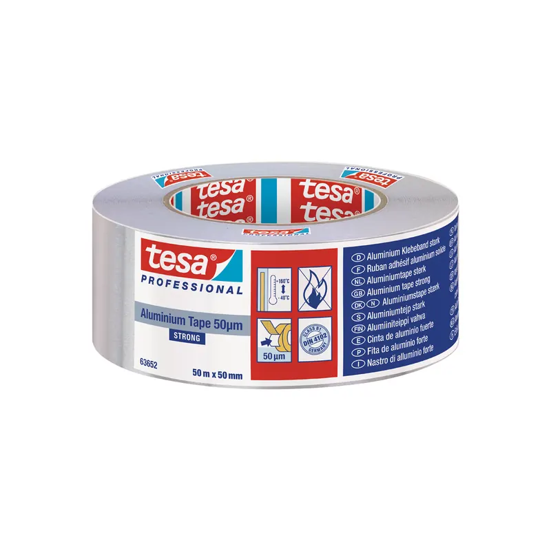 Aluminiumklebeband tesa Professional 63652 - 50 mm x 50 m farblos mit Liner für Industrie/Gewerbe-Anwendungen  Pckg/6