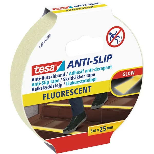 Antirutschband tesa 55580 - 25 mm x 5 m floureszierend selbstklebend wasserfest Innen-/Außenanwendung für Treppen & Stufen