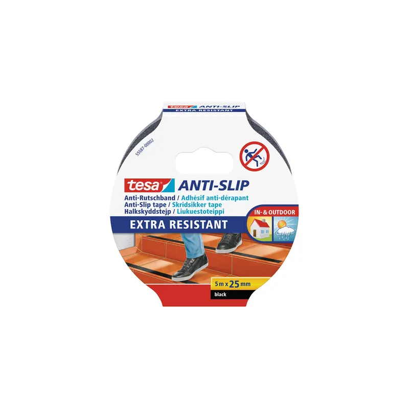 Antirutschband tesa 55587 - 25 mm x 5 m schwarz selbstklebend wasserfest Innen-/Außenanwendung für Treppen & Stufen