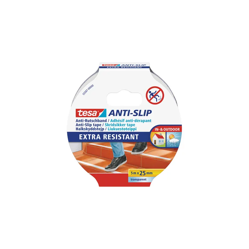 Antirutschband tesa 55587 - 25 mm x 5 m transparent selbstklebend wasserfest Innen-/Außenanwendung für Treppen & Stufen