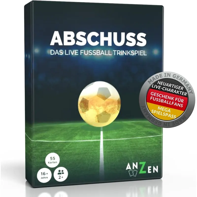 ANZEN ABSCHUSS - Das Live Fussball Trinkspiel | Kartenspiel | passend zu Bundesliga bis Kreisliga Spielen + Champions League + EM-WM im TV | Fanartikel | Geschenk für Männer | Geschenke Fußballfan