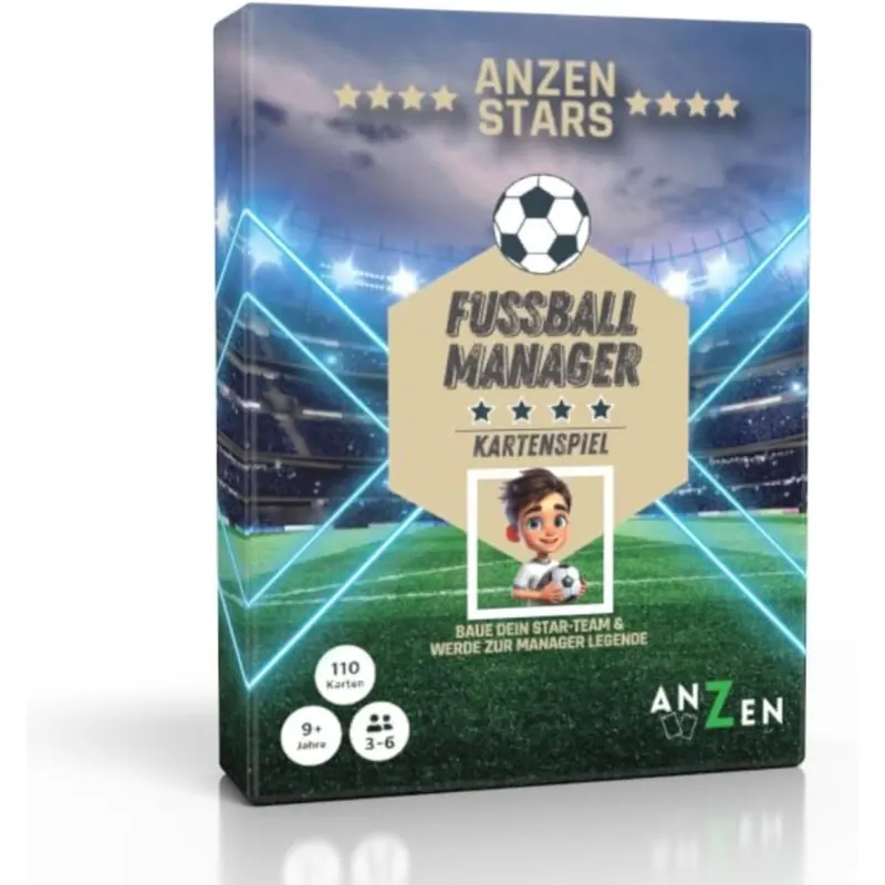 ANZEN STARS Fußball Manager Kartenspiel | Familien- & Strategiespiel mit 110 Karten | Für Kinder & Erwachsene ab 9 Jahren | 3-6 Spieler Spieleabende | Perfekt für Fußballfans mit hohem Wiederspielwert