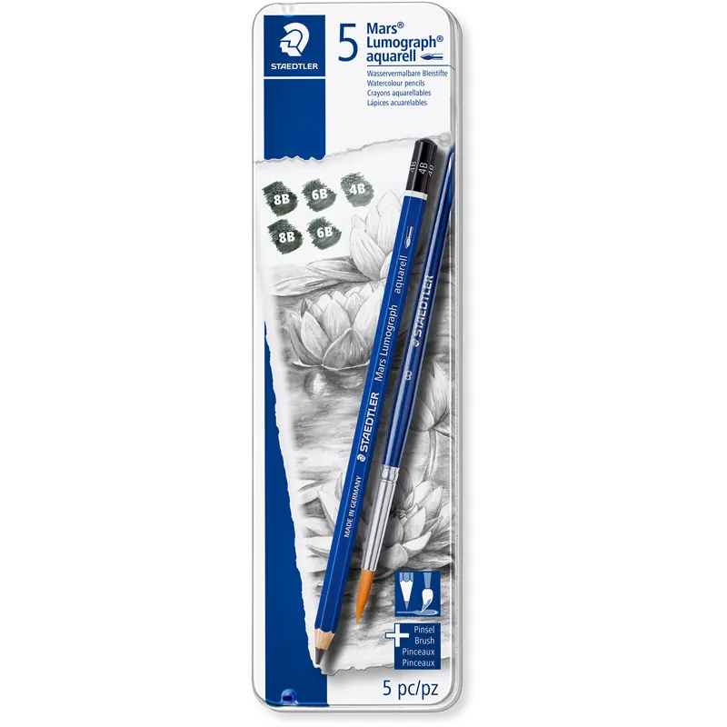 Aquarellbleistift Staedtler Mars Lumograph aquarell 100AG6 - schwarz 2,5 mm 8B-4B Set