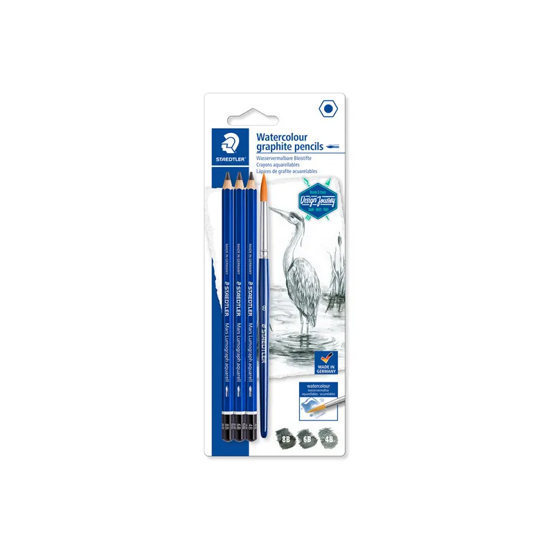 Aquarellbleistift Staedtler Mars Lumograph aquarell 100ASBK4 - schwarz 2,5 mm 8B-4B Set