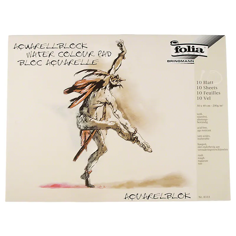 Aquarellblock, 200 g/m², 18x24cm, P/10 Blatt, hadernhaltig, rau, säurefrei, weiß