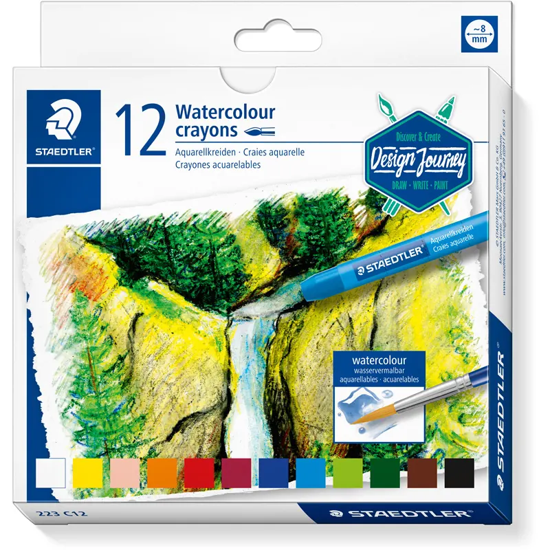 Aquarellkreide Staedtler 223C12 - Ø 8 mm farbig sortiert rund 12er-Set