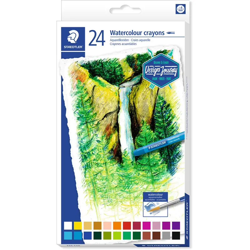 Aquarellkreide Staedtler 223C24 - Ø 8 mm farbig sortiert rund 24er-Set