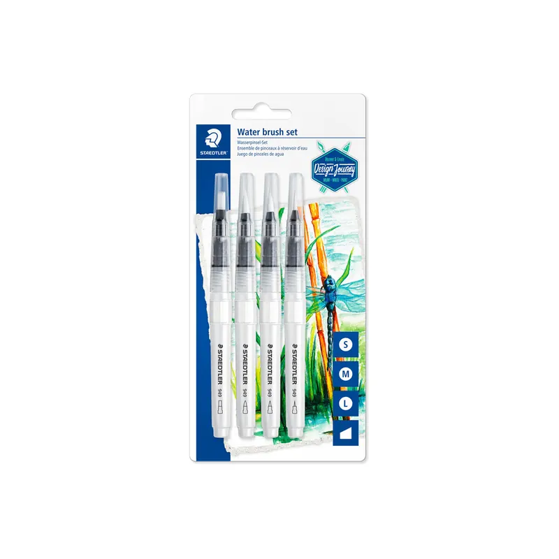 Aquarellpinsel Staedtler 949-SBK4-C - Nylonspitze rund fein, medium, groß, Keilspitze Pckg/4